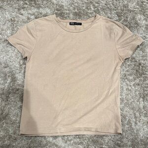 Zara Women's Light Beige Short Sleeve Tee